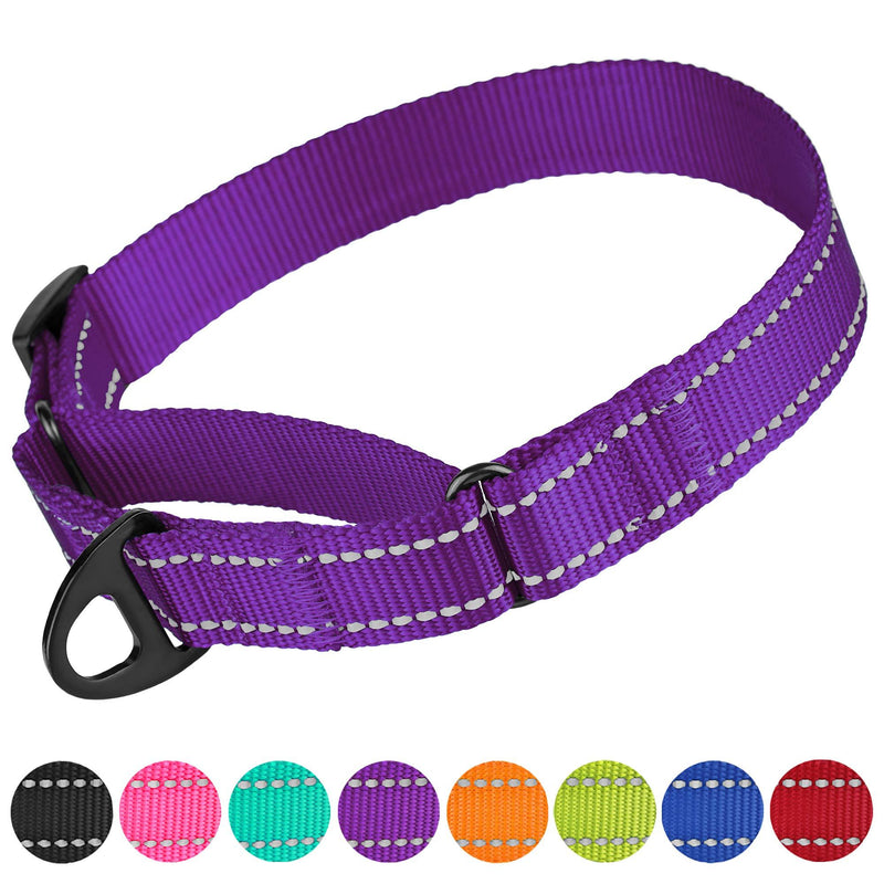 [Australia] - CollarDirect Reflective Martingale Dog Collar Nylon Heavy Duty Training Pet Collars for Small Medium Large Dogs Puppy Pink Orange Black Blue M, Neck Size 13"-18" Purple 