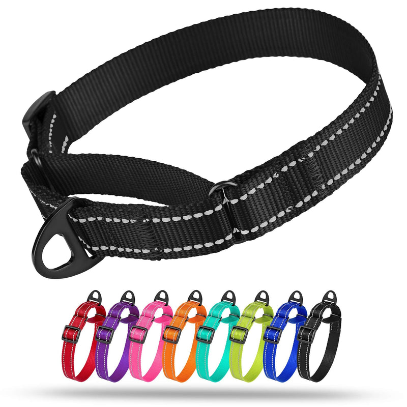 CollarDirect Reflective Martingale Dog Collar Nylon Heavy Duty Training Pet Collars for Small Medium Large Dogs Puppy Pink Orange Black Blue 11-15 Inch - PawsPlanet Australia