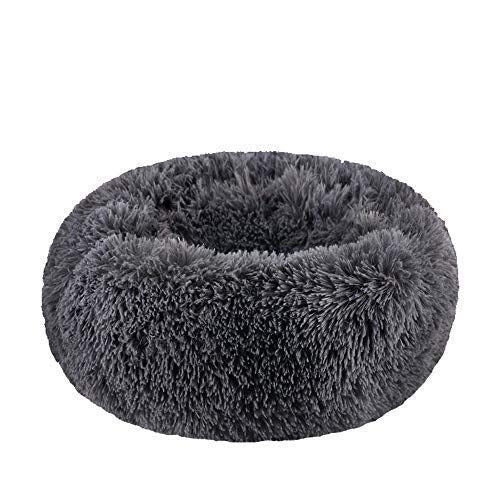 [Australia] - BODISEINT Modern Soft Plush Round Pet Bed for Cats or Small Dogs, Mini Medium Sized Dog Cat Bed Self Warming Autumn Winter Indoor Snooze Sleeping Cozy Kitty Teddy Kennel M(23.6"Dx7.9"H) Dark Grey 
