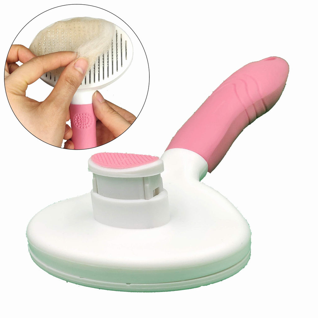 [Australia] - KIRTI Self Cleaning Slicker Brush for Dogs and Cats, Pet Grooming Hair Brush with Pin,Improve Blood Circulation and Massage Vibrant Pink 