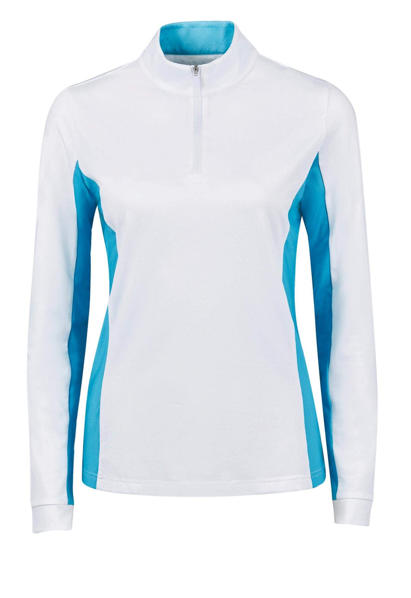 Dublin Airflow Comfort Dry (CDT) Long Sleeve Tech Top Riding Shirt (White/Aqua, X-Large) - PawsPlanet Australia