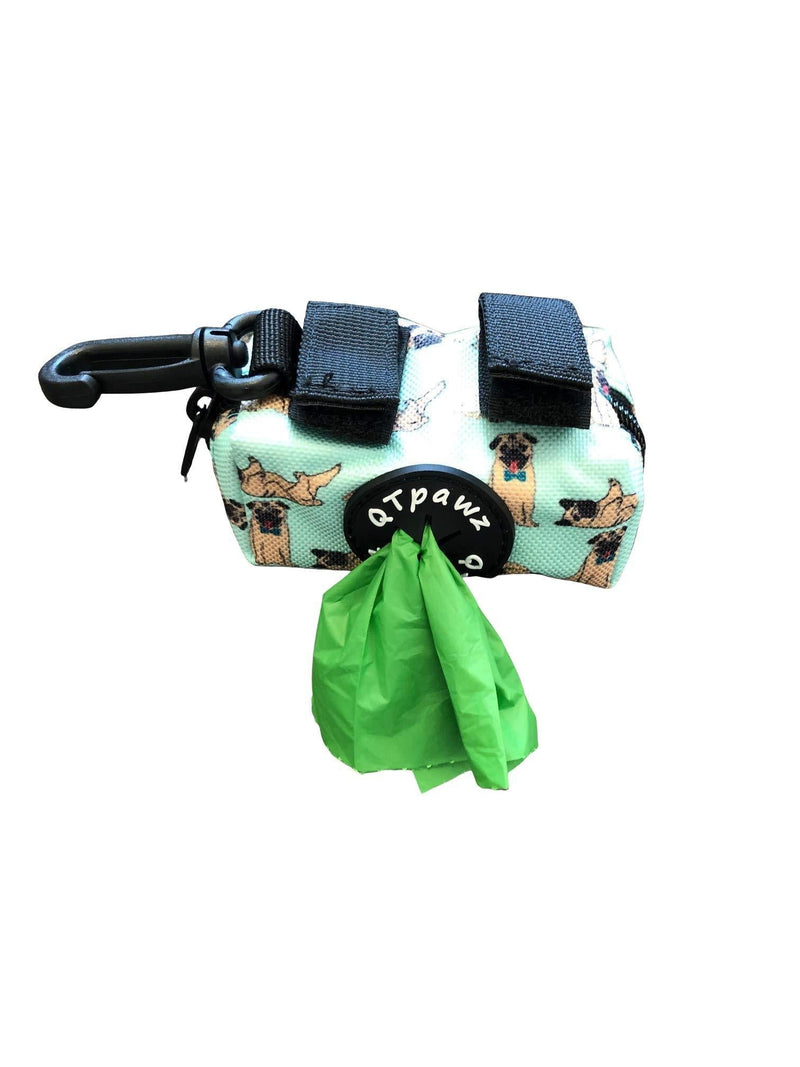 [Australia] - QTpawz Pug Poop Bag Holder, Includes 1 Roll of Biodegradable Compostable Poop Bags, Pug Themed Design 