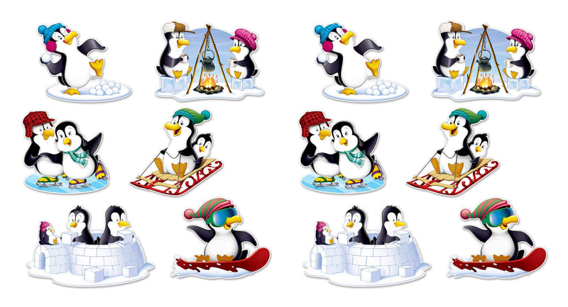 Beistle Cardstock Paper Assorted Cute Penguin Cutouts 12 Piece Classroom Décor Winter Party Supplies Holiday and Christmas Decorations, 12.5" - 18.5", Multicolored - PawsPlanet Australia