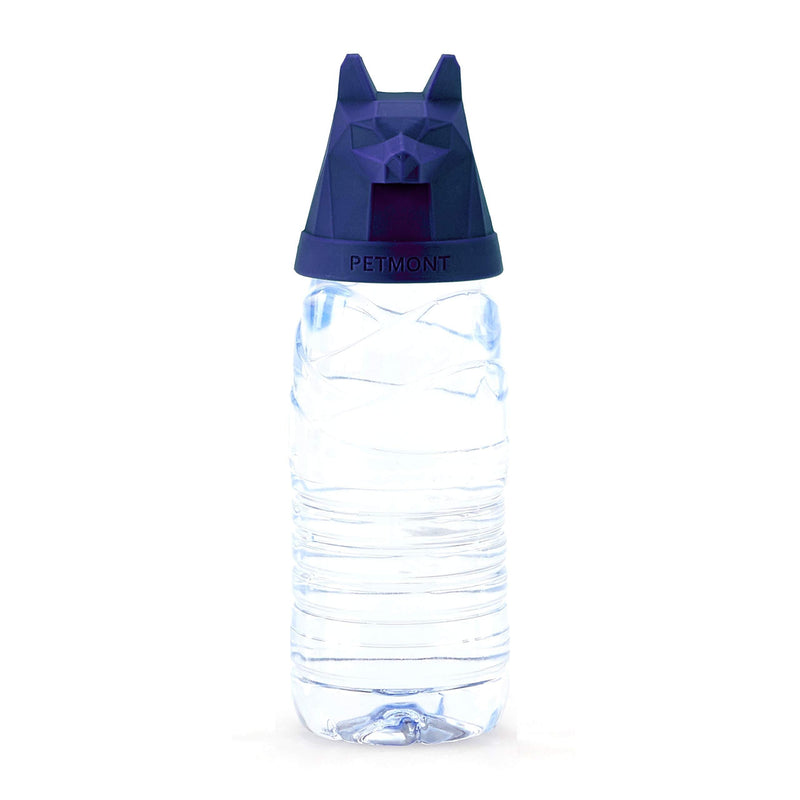 [Australia] - Petmont Modern Designer Portable Dog Water Bottle Attachment for Small Dogs - Attaches to Most Standard Size Water Bottle Caps - 2.6" x 2.7" x 2.8" Navy Husky 