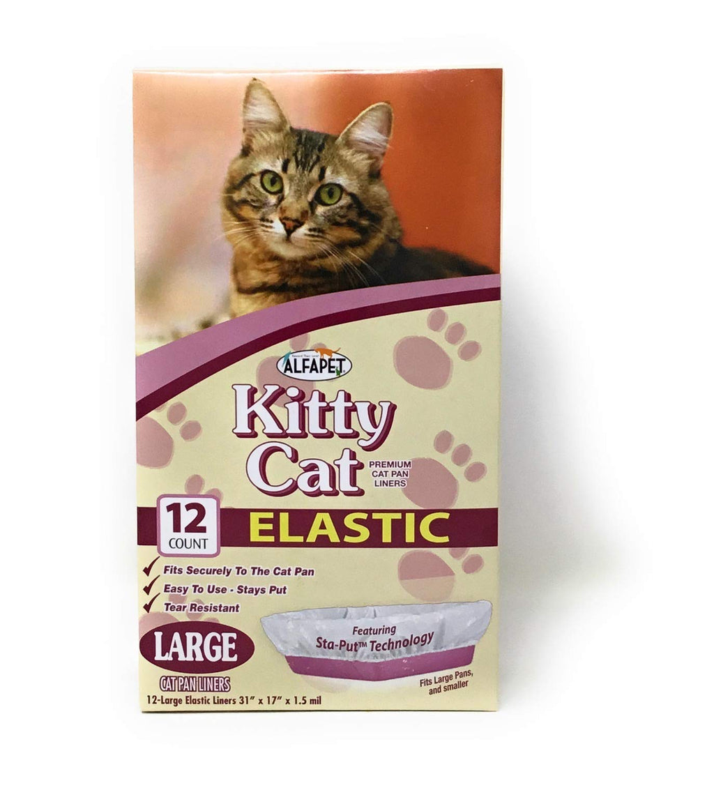 Alfapet Kitty Cat Litter box Disposable, Elastic Liners- 12-count-For Medium and Large, Size Litter Pans- With Sta-Put Technology for Firm, Easy Fit- Quick + Clever Waste Cleaners - PawsPlanet Australia