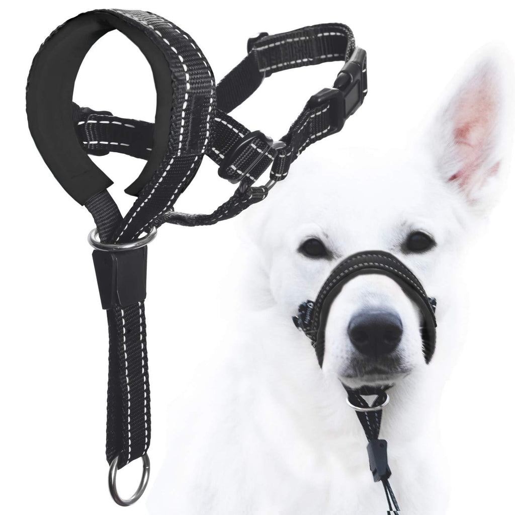 [Australia] - GoodBoy Dog Head Halter with Safety Strap - Stops Heavy Pulling On The Leash - Padded Headcollar for Small Medium and Large Dog Sizes - Head Collar Training Guide Included 4 Black 