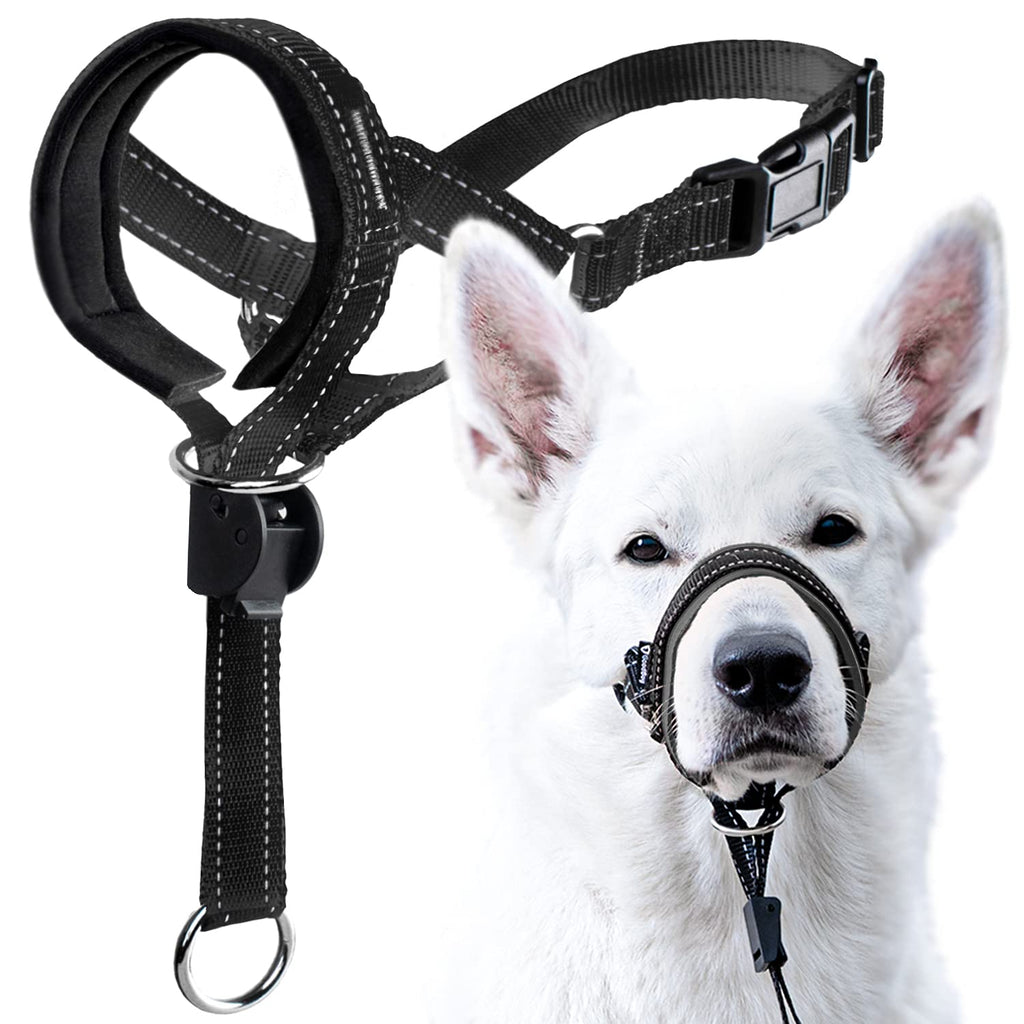 GoodBoy Dog Head Halter with Safety Strap - Stops Heavy Pulling On The Leash - Padded Headcollar for Small Medium and Large Dog Sizes - Head Collar Training Guide Included Size 1 (Pack of 1) Black Nylon / Black Padding - PawsPlanet Australia