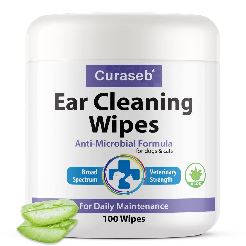 Curaseb Cat and Dog Ear Wipes – Cleans, Deodorizes and Prevents Ear Infections with Soothing Aloe Vera – Veterinary Strength – 100 Wipes - PawsPlanet Australia