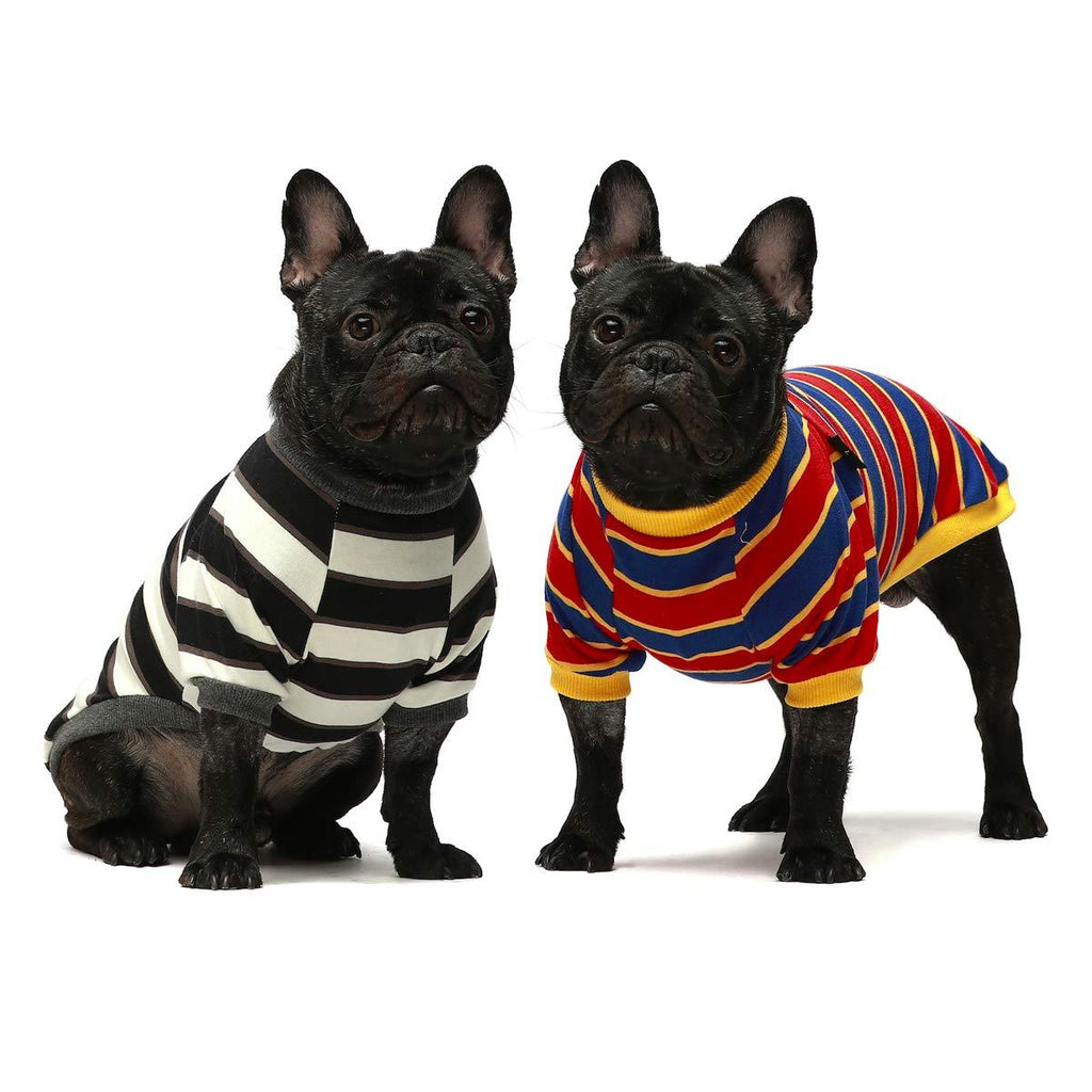 [Australia] - Fitwarm 2-Pack 100% Cotton Striped Dog Shirt for Pet Clothes Puppy T-Shirts Cat Tee Breathable Strechy Black-White Yellow Blue Medium Multi-colored 