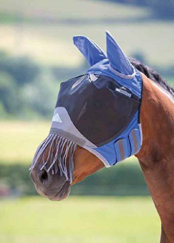 Shires Deluxe Fly Mask with Nose Fringe (Pony, Royal Blue) - PawsPlanet Australia