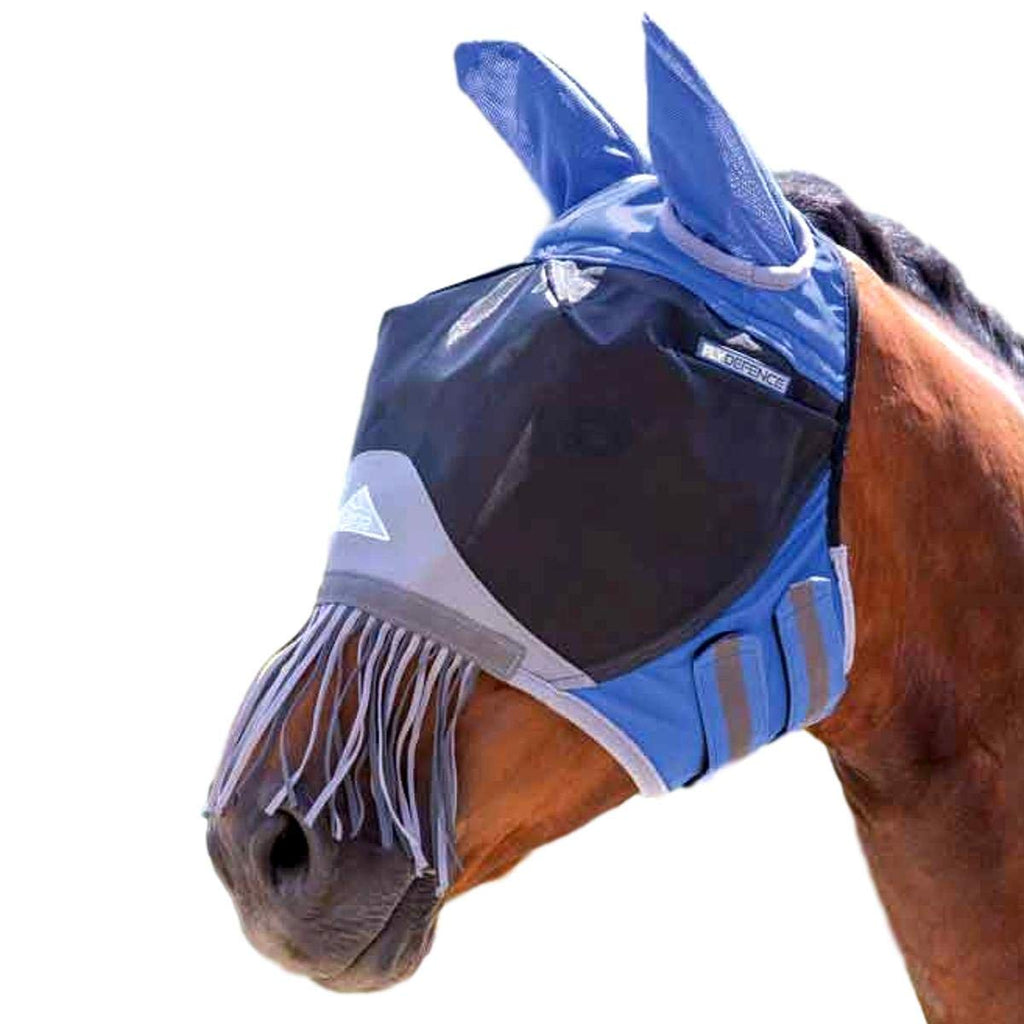 Shires Deluxe Fly Mask with Nose Fringe Royal Blue Cob - PawsPlanet Australia