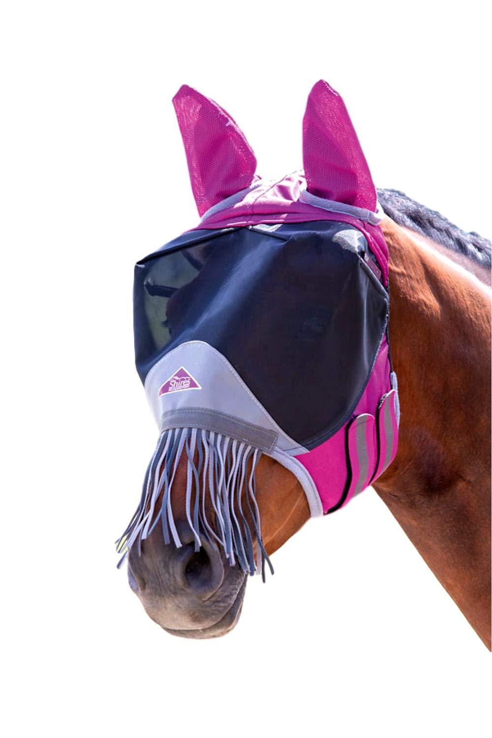 Shires Deluxe Fly Mask with Nose Fringe Burgundy Cob - PawsPlanet Australia