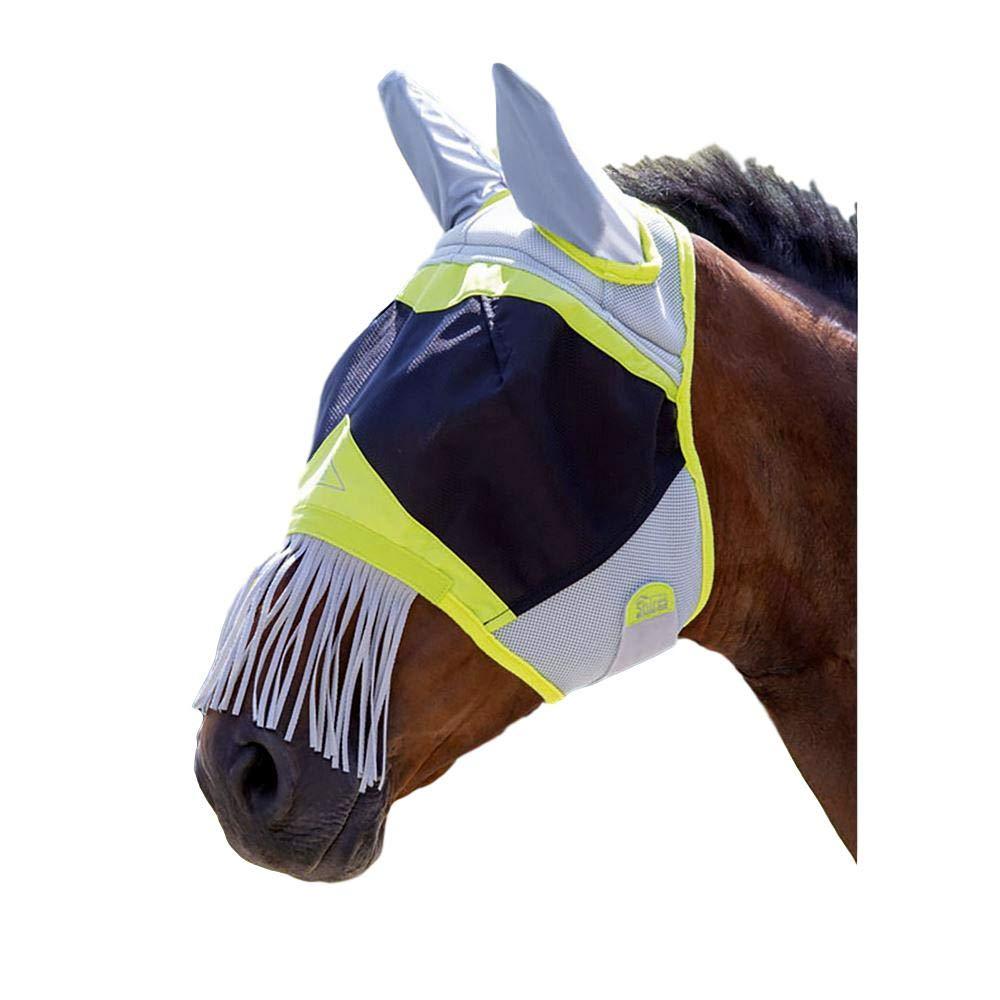 Shires Air Motion Fly Mask wtih Ears & Nose Fringe (Small Pony, Lime) - PawsPlanet Australia