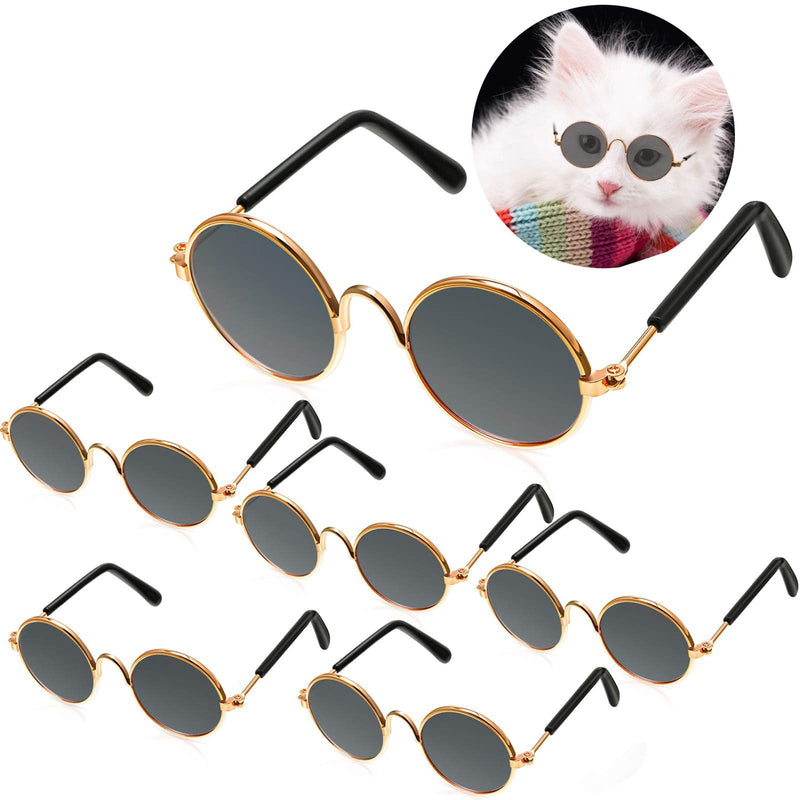 6 Pieces Funny Cute Cat Small Dog Sunglasses Classic Retro Circular Metal Prince Sunglasses Eye-wear Photos Props Accessories Cosplay Glasses (Black) Black - PawsPlanet Australia