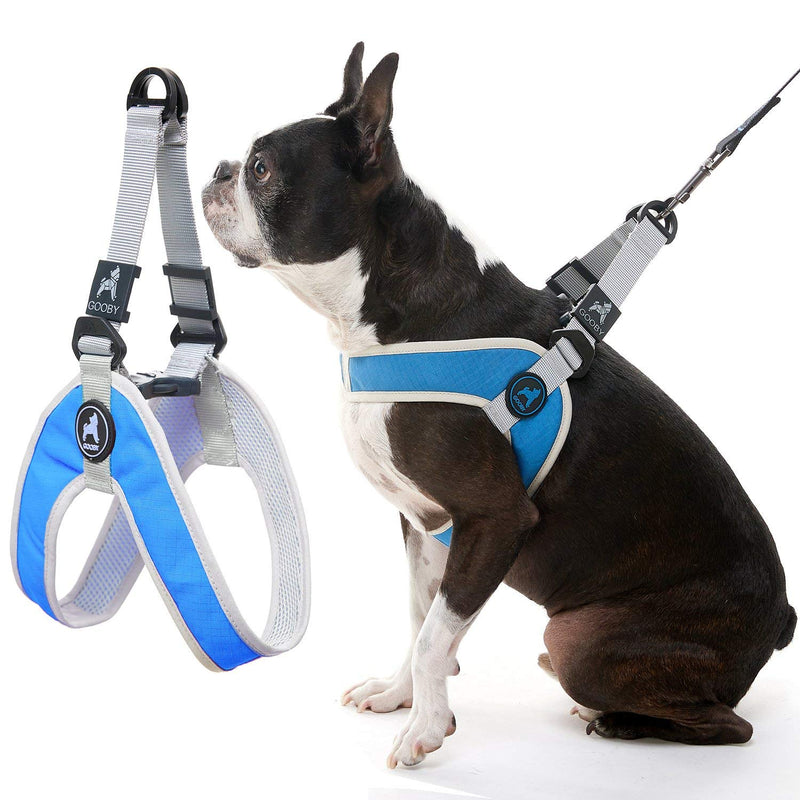 Gooby Simple Step In III Harness - No Pull Small Dog Harness with Scratch Resistant Outer Vest - On the Go Soft Inner Mesh Dog Harness for Medium Dogs No Pull and Small Dogs for Indoor and Outdoor Use Small chest (14.25∼17") Blue - PawsPlanet Australia