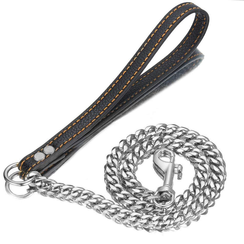 [Australia] - GZMZC Dog Leash 2ft 3ft 4ft Long Chew Proof Indestructible Stainless Steel Best Cool Leash Chain Link for Small Medium Large Dog with Leather Handle 3ft(36 inch) for Medium Dog 