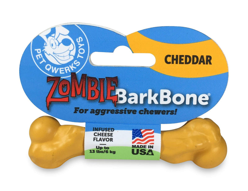 Pet Qwerks Zombie NYLON BarkBone - Chew Toy for Aggressive Chewers, Tough Durable Extreme Power Chewer Bone | Made in USA -  Available in 2 Flavors and 4 Sizes Cheddar Cheese Small - PawsPlanet Australia