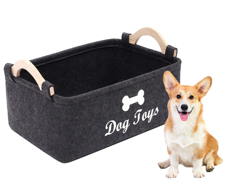 Geyecete Dog Toys Storage Bins - with Wooden Handle, Pet Supplies Storage Basket/Bin Kids Toy Chest Storage Trunk Big Dark Grey - PawsPlanet Australia