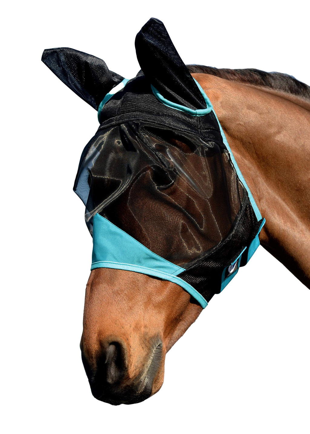 Weatherbeeta Comfitec Fine Mesh Fly Mask with Ears Cob Black/Turquoise - PawsPlanet Australia