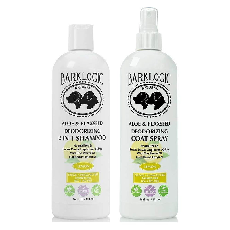 [Australia] - BarkLogic Deodorizing 2 in 1 Shampoo and Coat Spray Kit - Natural Enzymes With Refreshing Lemon Essential Oil, Plant-Based Gentle Formula for Sensitive Skin 