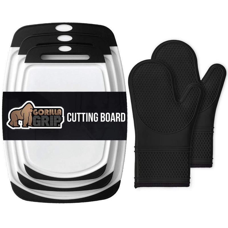 Gorilla Grip Cutting Board Set of 3 and Silicone Oven Mitts Set, Both Black, Cutting Boards are Dishwasher Safe, 2 Item Bundle - PawsPlanet Australia