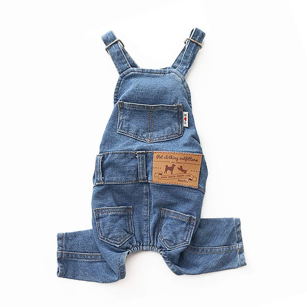 [Australia] - LKEX Small Dog Clothes Costumes, Pet Jean Overalls Clothes Shirt, Soft Cat Fashion Denim Pants S Neck:23-29cm Chest:30cm Length:22cm 