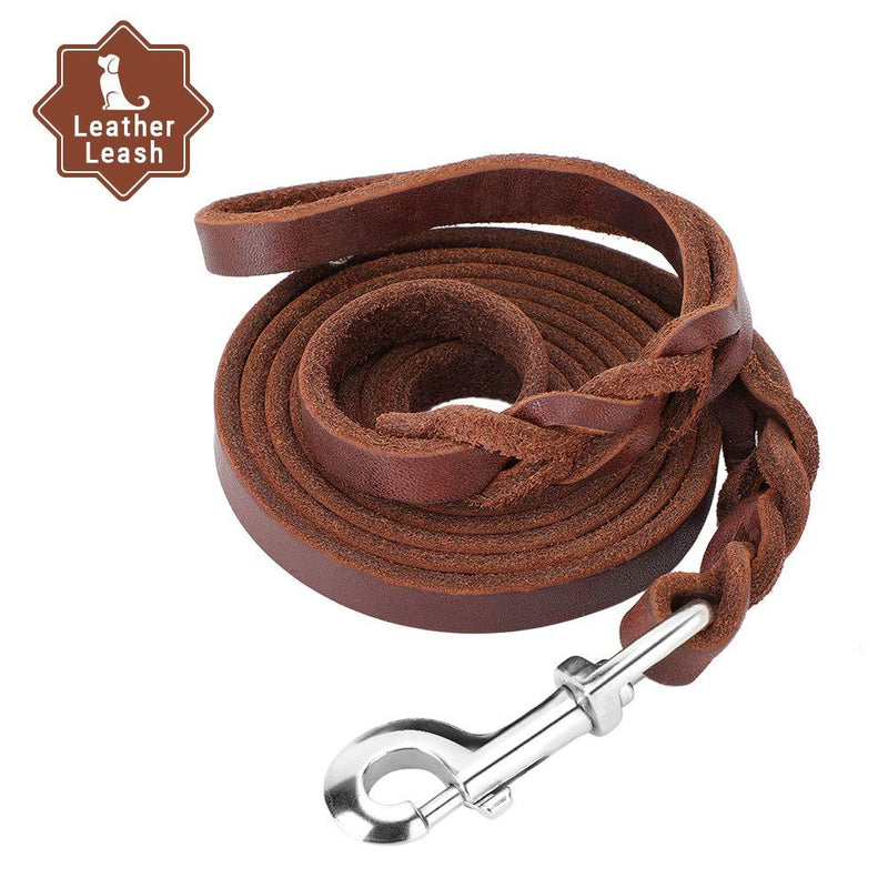 [Australia] - YOUTHINK Leather Dog Leash, 6.8ft Slip Walking Training Lead with Metal Clasp Heavy Duty Rope Leash with Comfortable Braided Handle (Leash) 