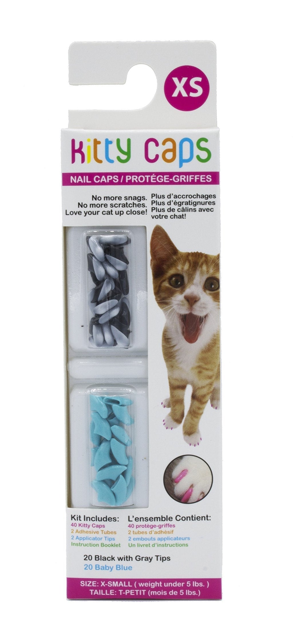 Kitty Caps Nail Caps for Cats | Black with Gray Tips & Baby Blue, Available in Multiple Sizes | Safe, Stylish & Humane Alternative to Declawing | Stops Snags and Scratches X-Small (Under 5 lbs) 3-Pack - PawsPlanet Australia