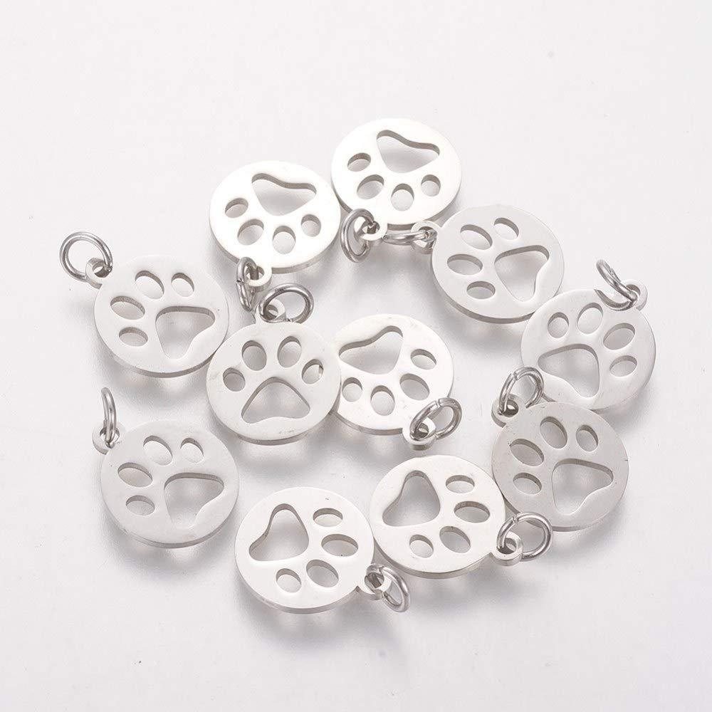 [Australia] - DanLingJewelry 10Pcs 304 Stainless Steel Dog Paw Print Charm Doggy Bear Cat Animal Footprint Pendant for Jewelry Makings 14x12mm 