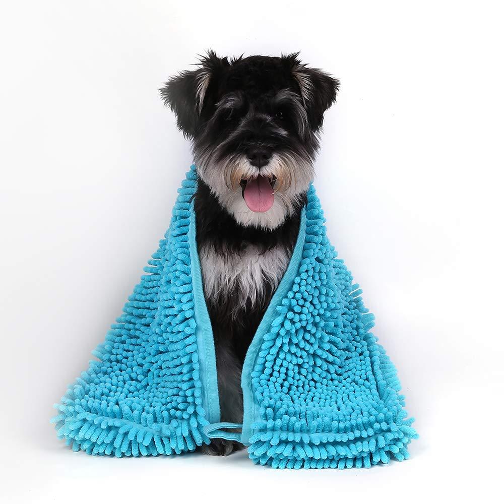 AblePet Dog Cat Pet Bath Towel Super Absorbent Quick Drying Chenille Towel, with Triangle Hand Pockets Machine Washable S Lake Blue - PawsPlanet Australia