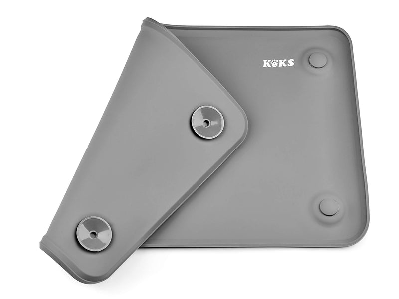 [Australia] - KEKS Silicone Pet Food Mat with Suction Cups - No Spill, Anti Slip and Waterproof Feeding Pad for Dog and Cat Food Dish and Water Bowl Small Gray 