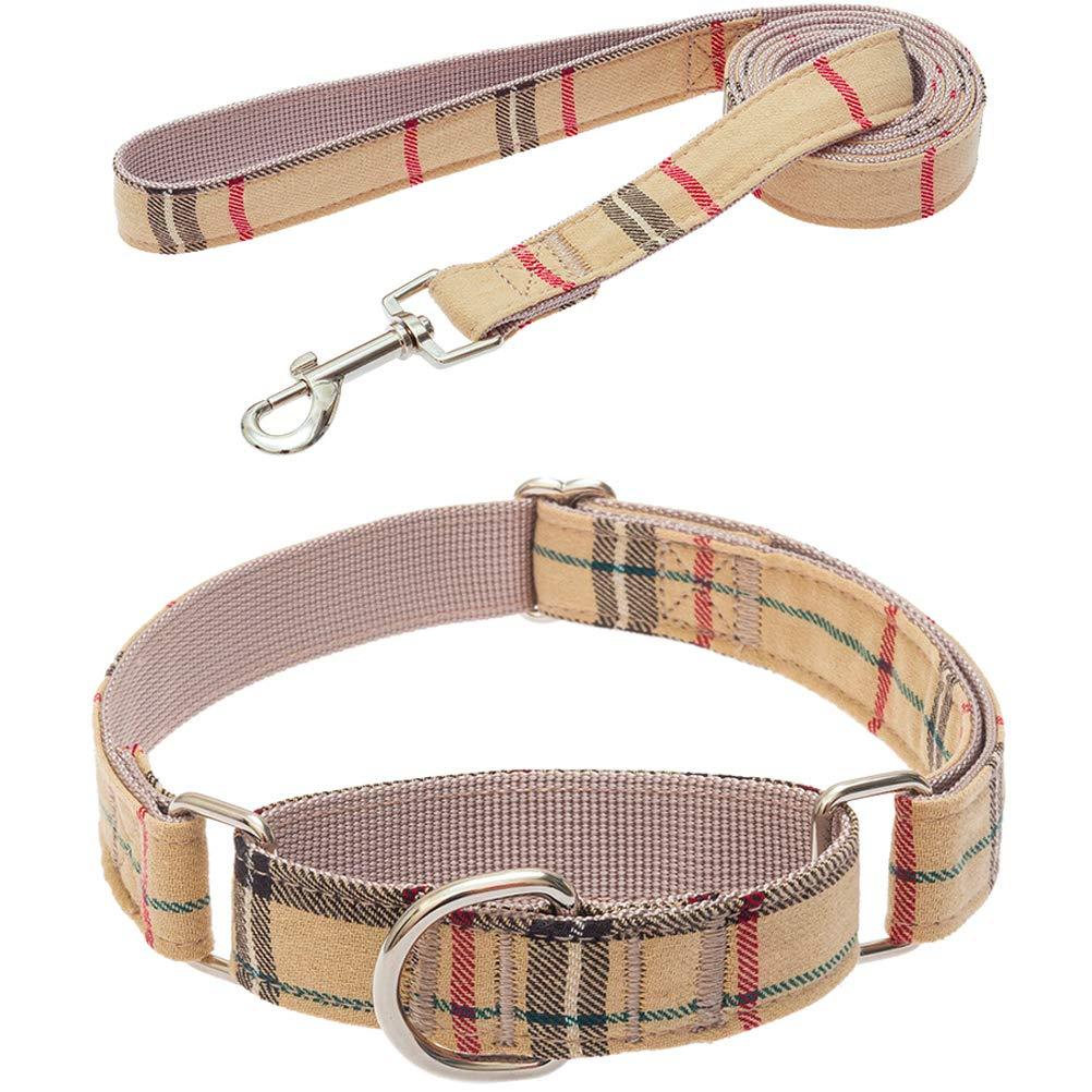 [Australia] - PUPTECK Martingale Collars for Dogs and Leash Set - Heavy Duty Adjustable Training Nylon Collar for Medium Large Dogs with Classic Plaid Pattern 