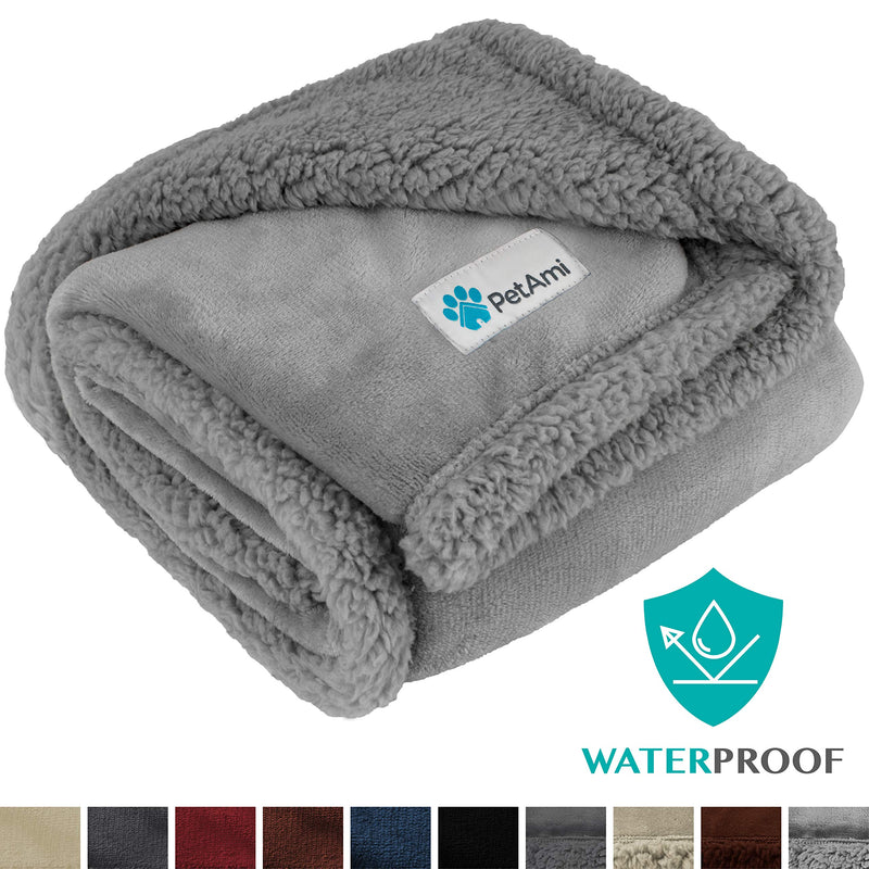 [Australia] - PetAmi Waterproof Dog Blanket for Medium Dogs, Puppies, Small Cats | Soft Sherpa Fleece Pet Blanket Throw for Sofa, Couch | Thick Durable Pet Bed Cover, Floor Mat 30 x 40 inches 30" x 40" Ash 