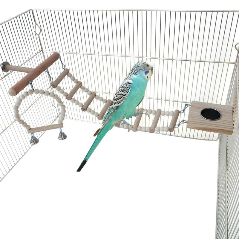 [Australia] - ZARYIEEO Bird Perches Cage Toys 4Pcs Set, Bird Cage Chewing Toys with Feeding Cups, Ladders, and Swings, Bird Wooden Play Gyms Stands for Green Cheeks, Parrots, Baby Lovebird, Dwarf Chinchilla 