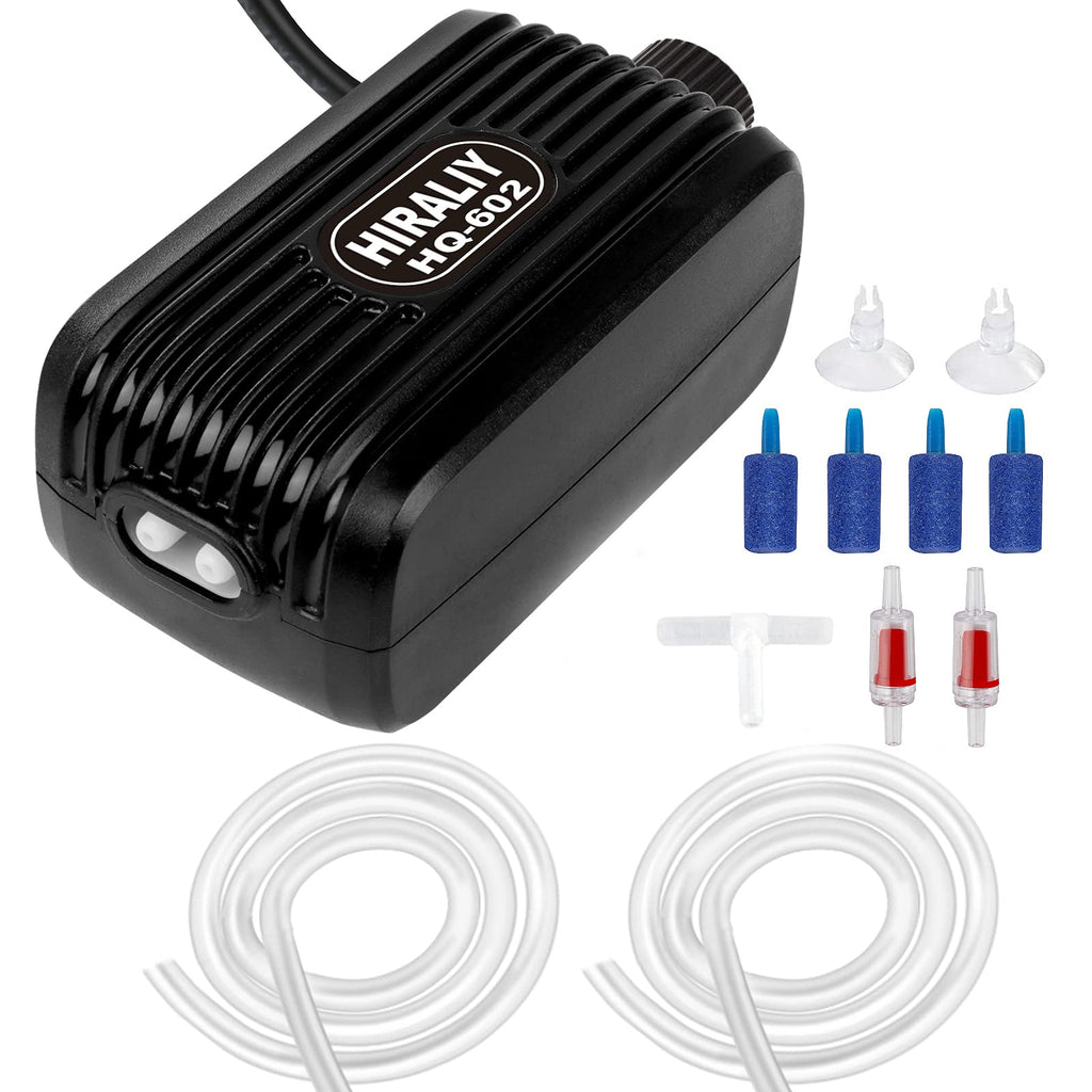HIRALIY Aquarium Air Pump, Fish Tank Air Pump with Dual Outlet Adjustable Air Valve, Ultra Silent Oxygen Fish Tank Bubbler with Air Stones Silicone Tube Check Valves Up to 100 Gallon Tank - PawsPlanet Australia