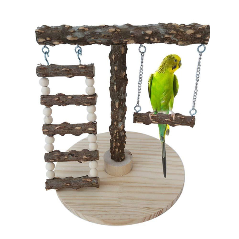 [Australia] - ZARYIEEO Natural Wood Bird Perch Stand, Bird Cage Play Stand with Base for Small Parakeets Cockatiels, Conures, Macaws, Parrots, Love Birds, Finches, Bird Training Chew Toys with Ladder and Swings Set 
