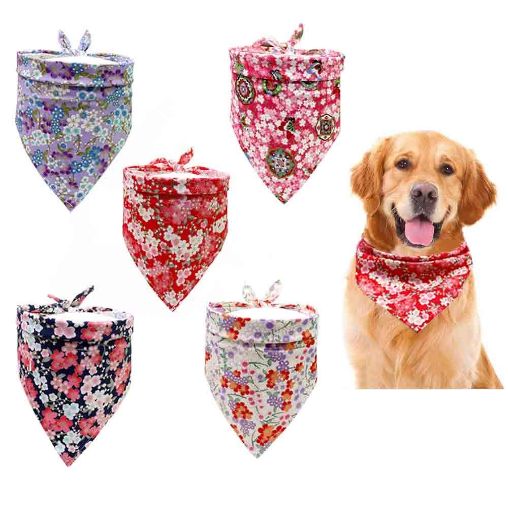 [Australia] - Mruq pet 5PCS/Pack Dog Bandanas Flower Triangle Bibs Scarf Accessories Japanese Style 