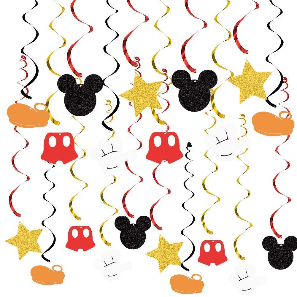 30pcs Mickey Mouse Birthday Hanging Swirl Decorations, Ceiling Streamers Mini Mouse Birthday Party Supplies, Hanging Swirls Party Favors for Kids Boys Glitter Gold, Red and Black Decor - PawsPlanet Australia