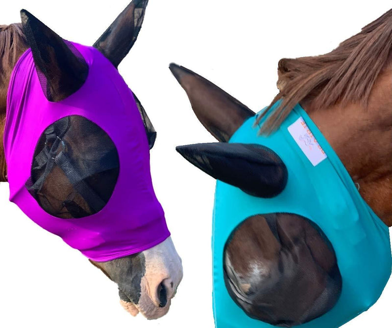 Lycra Horse Fly Mask with Ears Comfort Fit Mesh Trail Pasture Sun UV Protection (Horse, Purple) - PawsPlanet Australia