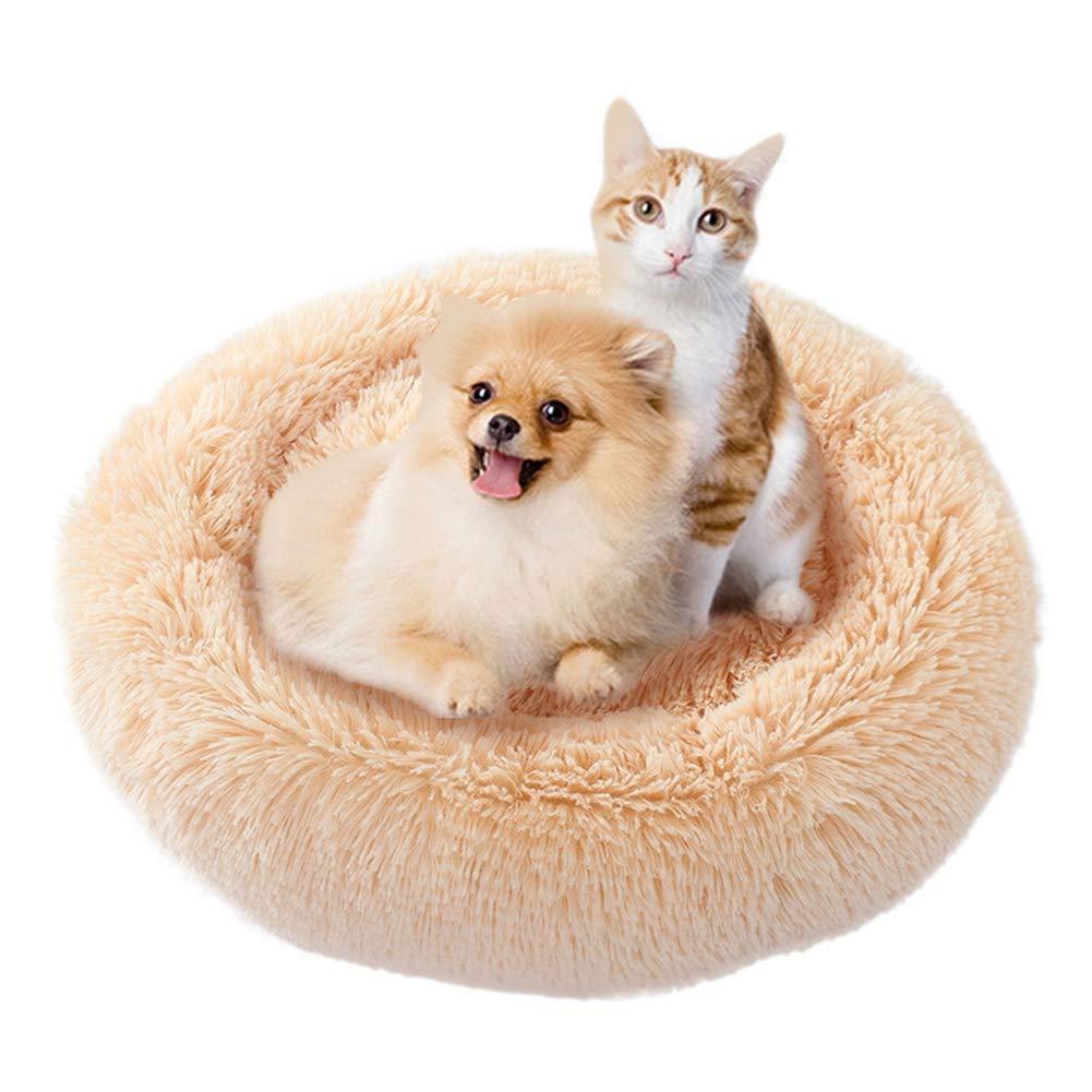 Cat Bed-Donut Cuddler Round Cat Calming Bed,Ultra Soft Washable Fluffy Soft Small Dog Bed (XS(15.8" x 15.8"), Beige) XS(15.8" x 15.8") - PawsPlanet Australia