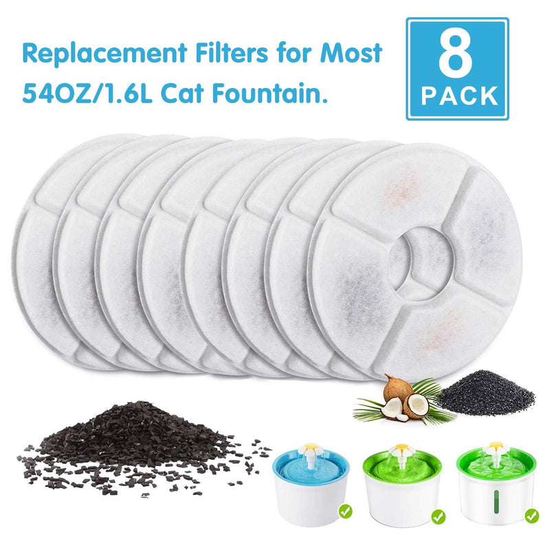 [Australia] - YAMOZOM Cat Water Fountain Filter - 8Pcs, Pet Fountain Filter Replacement, Triple Filtration System Replacement Filters for 54oz/1.6L Automatic Cat Fountain Filter Dispenser 