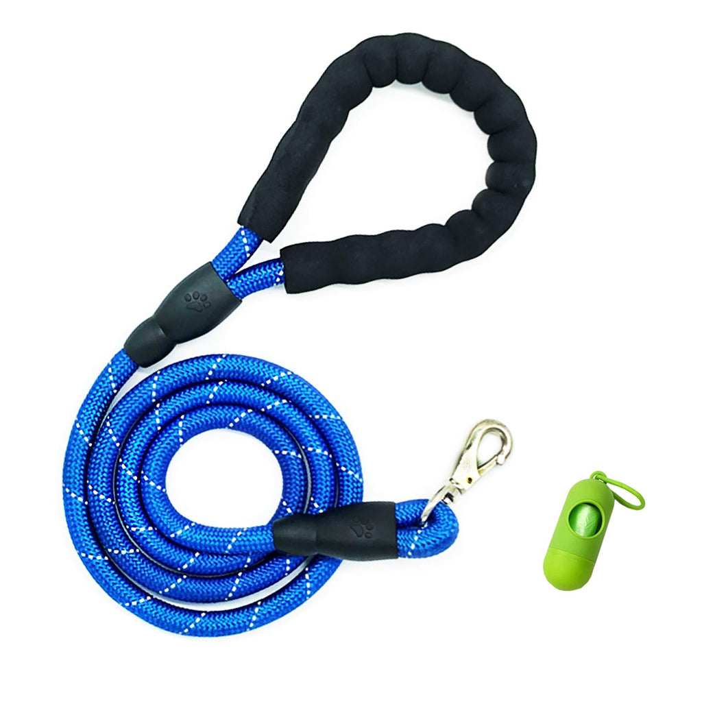 [Australia] - YuanMoon 5 FT Strong Dog Leash with Highly Reflective Threads and Soft Comfortable Padded Handle Nylon Dog Leashes for Medium and Large Dog Blue 