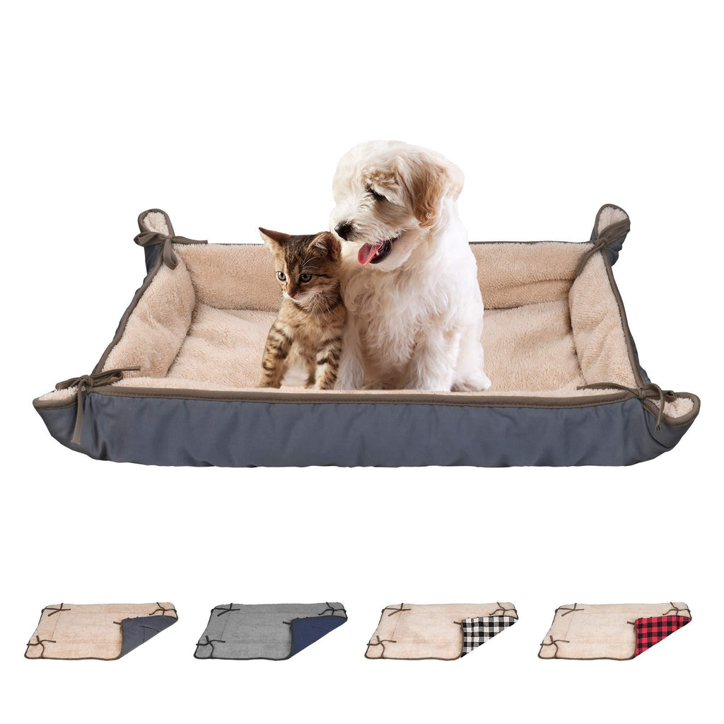 [Australia] - Dog Bed Crate Mat, Foldable Mattress for Small Dogs, Puppy Car Seat Cover, Washable Reversible Warm Sherpa Lining Basket Bed for Puppy Cats, Room or Car Travel Use, Idea Gift Grey 