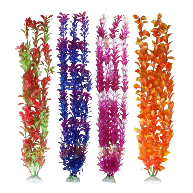 [Australia] - Lantian Pack of 4 Grass Cluster Aquarium Décor Plastic Plants 20 Inches Tall 