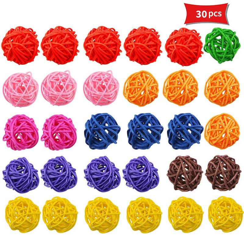 [Australia] - Kuqqi 30 Pcs Bird Parrot Wicker Rattan Toy Balls,Colorful Pet Chewing Toys,Table Wedding Party Decorative Crafts Hanging DIY Accessories 30mm 