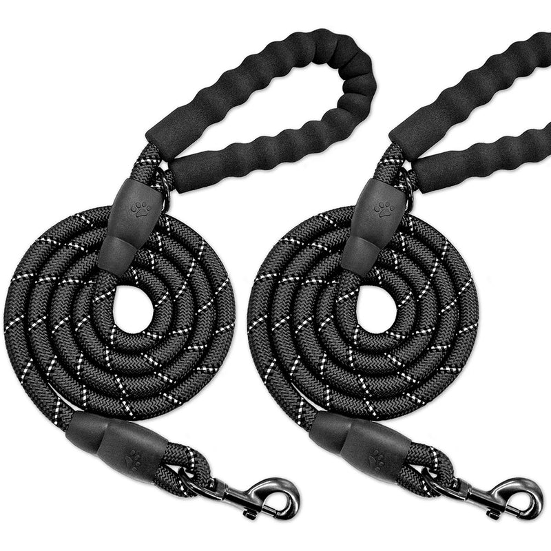 BARKBAY 2 Pack Dog leashes for Large Dogs Rope Leash Heavy Duty Dog Leash with Comfortable Padded Handle and Highly Reflective Threads 5 FT for Small Medium Large Dogs(Black+Black) 5 Feet Black+Black - PawsPlanet Australia