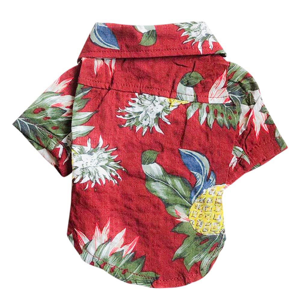 BUYITNOW Hawaiian Pet Dog Polo T Shirts Dog Summer Shirt for Small to Medium Puppy Beach Coconut Tree Print Vest X-Small Red Hawaiian Shirts - PawsPlanet Australia