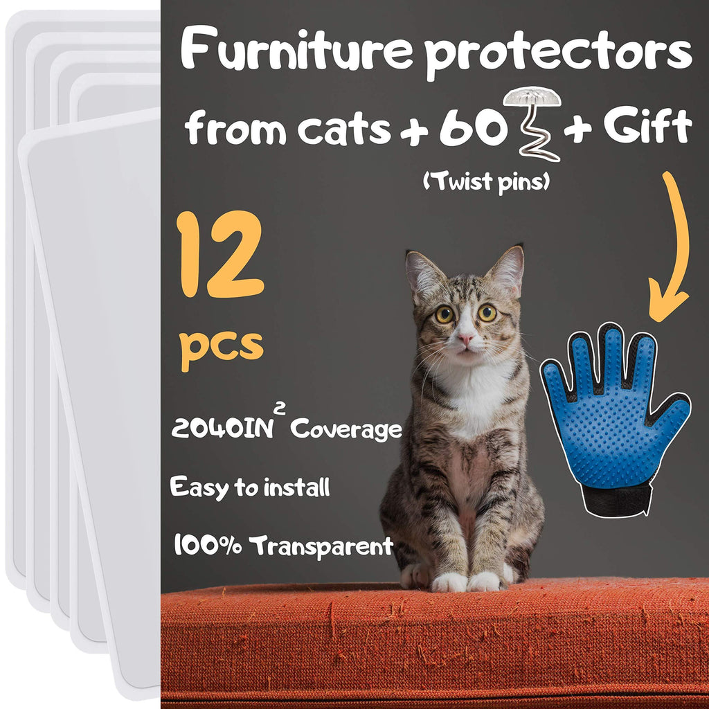 [Australia] - Cat Furniture Protector 12 Pack - Cat Couch Protectors for Furniture, Furniture Protection from Cat Scratching, Couch Protector from Cats, Cat Scratch Deterrent Includes Cat Glove 