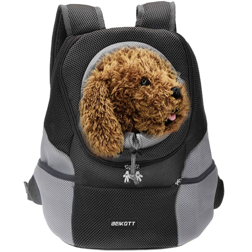 BEIKOTT Cat Backpack Carriers, Dog Cat Front Carrier Backpack for Large Middle Cats/Dogs/Puppy/Teddy/Bunny, Ventilate Head Out Design Pet Backpack for Travel, Hiking, Outdoor BK/Large(7-11 lbs.) - PawsPlanet Australia