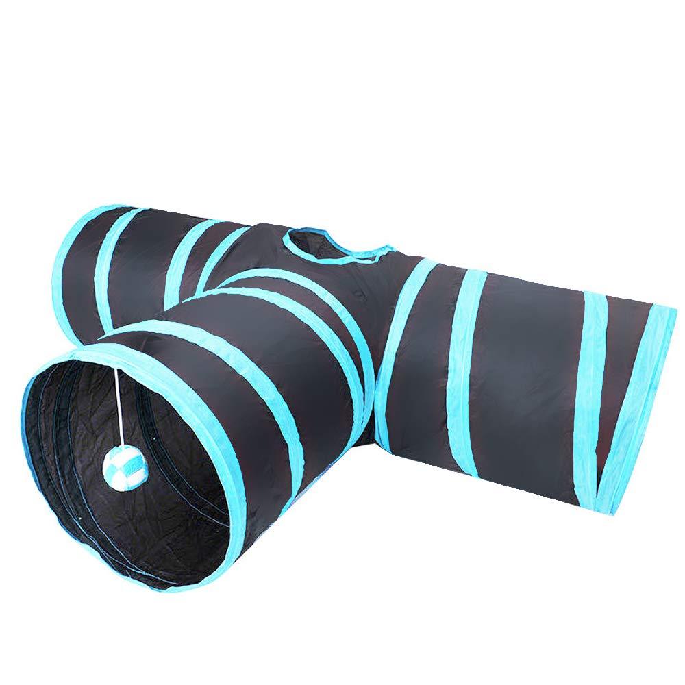 [Australia] - BEIKOTT Collapsible Cat Tunnel, Cat Tube Kitty Tunnel, Cat Pet Tunnel Toys with Peek Hole and Toy Ball, Small pet Tunnel for Kitty, Puppy, Rabbit Blue(3 Tubes) 